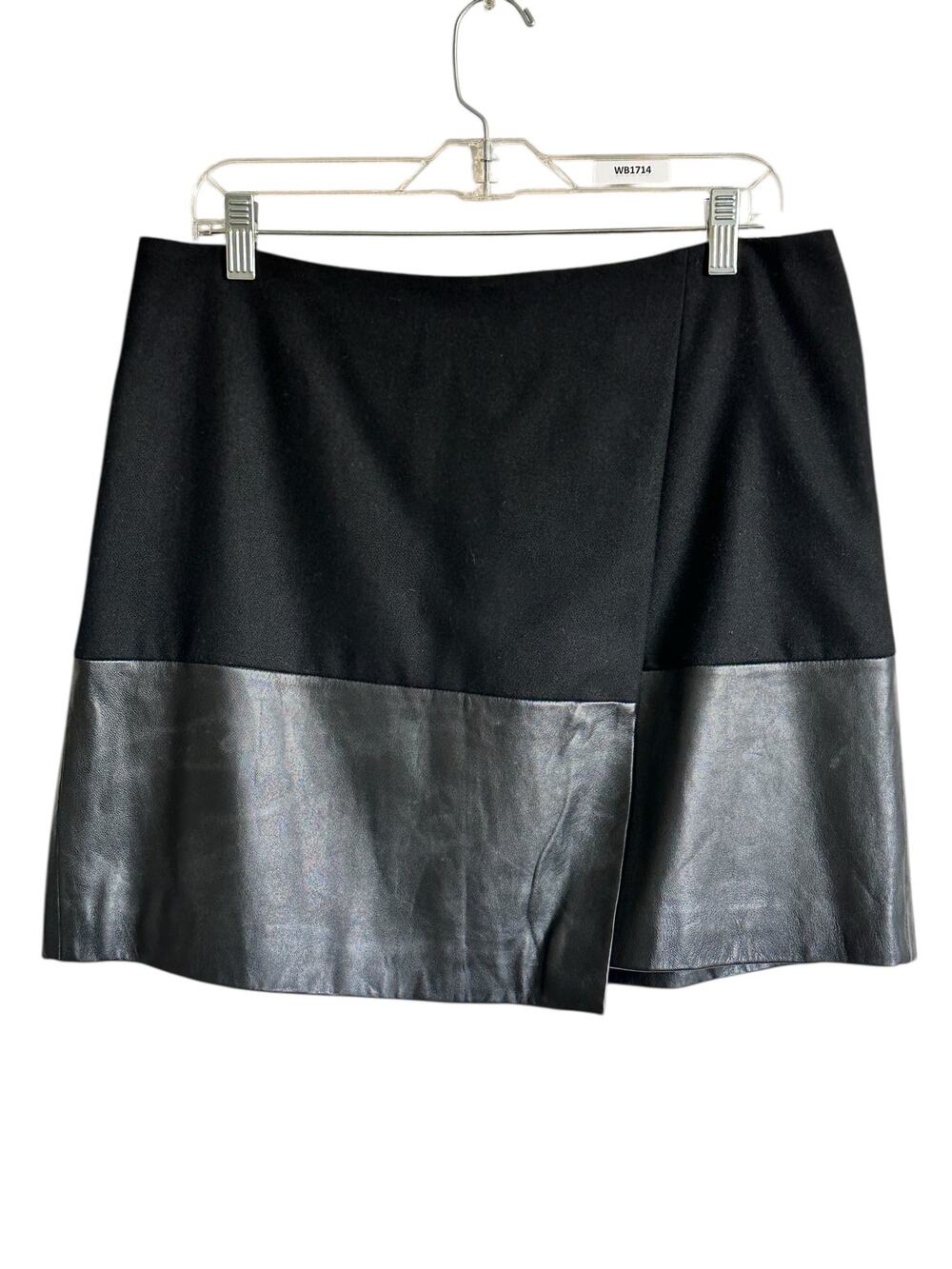 Halogen 10P Black Wool-blend Faux Wrap Leather Trim Skirt Workwear Office Chic